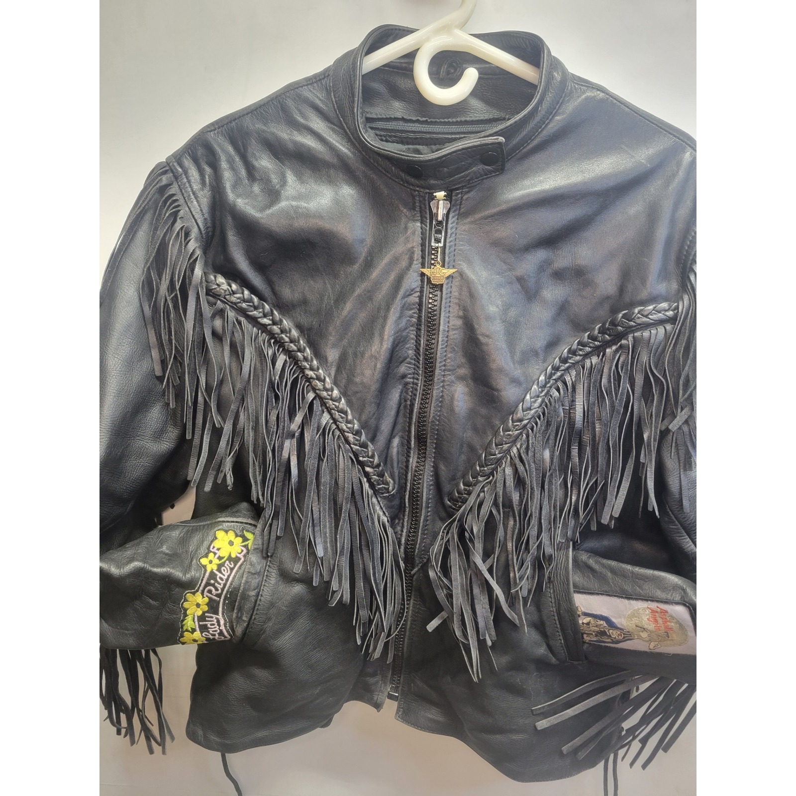 Vtg First Genuine Leather Grunge Jacket Fringe Braided Motorcycle Biker Sz M